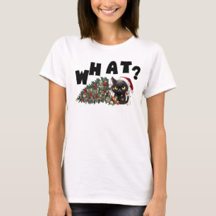 Zwarte kat wat, grappige kerst t-shirt
