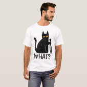 Zwarte kat wat mes grappig moorddadig halloween t-shirt (Voorkant volledig)