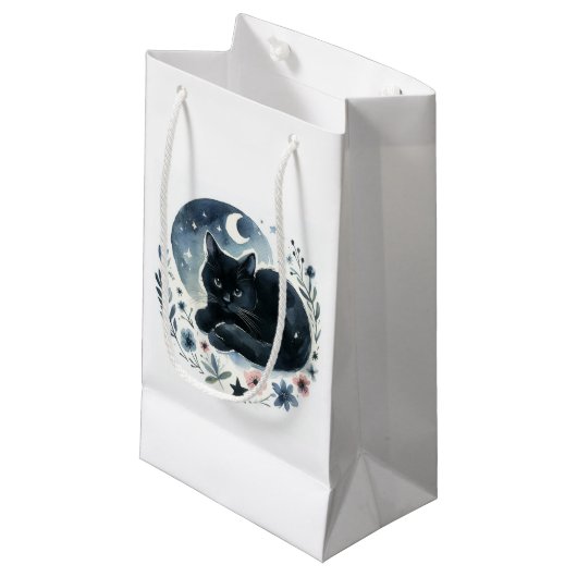 Zwarte Kat Waterverf Gift Bag Klein Cadeauzakje (Voorkant Gekanteld)
