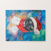 Zwarte Kat Waterverf Kerst Sjaal Kerstmis Legpuzzel (Horizontaal)