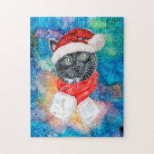 Zwarte Kat Waterverf Kerst Sjaal Kerstmis Legpuzzel (Verticaal)