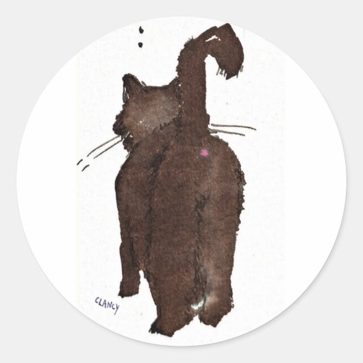 Zwarte Kat Weggaand Ronde Sticker (Voorkant)