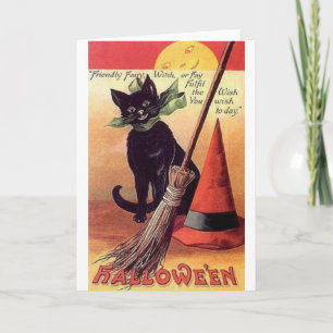 Zwarte Kat Wens Halloween Wenskaart Kaart