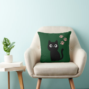 Zwarte kat-werpkussen met cute design Donkergroe Kussen