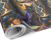 Zwarte Kat Whimsical Halloween Schilderij Cadeaupapier (Rol Hoek)