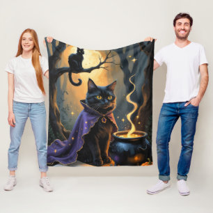Zwarte Kat Whimsical Halloween Schilderij Fleece Deken