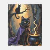 Zwarte Kat Whimsical Halloween Schilderij Fleece Deken (Voorkant)