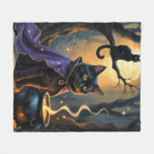 Zwarte Kat Whimsical Halloween Schilderij Fleece Deken (Voorkant (Horizontaal))
