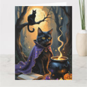 Zwarte Kat Whimsical Halloween Schilderij Kaart (Voorkant)