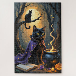 Zwarte Kat Whimsical Halloween Schilderij Legpuzzel