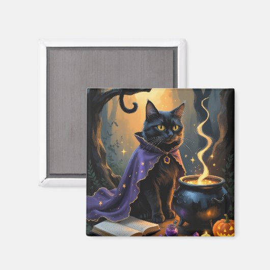 Zwarte Kat Whimsical Halloween Schilderij Magneet (Voorkant / Achterkant)