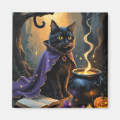 Zwarte Kat Whimsical Halloween Schilderij Magneet (Voorkant)