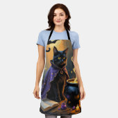Zwarte Kat Whimsical Halloween Schilderij Schort (Gedragen)