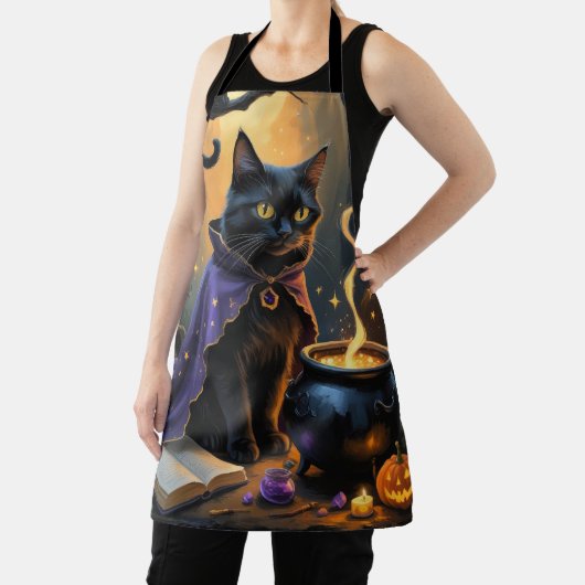 Zwarte Kat Whimsical Halloween Schilderij Schort (Insitu)