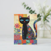 Zwarte Kat Whimsical Kunstwerk Briefkaart (Staand voorkant)