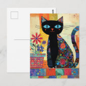 Zwarte Kat Whimsical Kunstwerk Briefkaart (Voorkant / Achterkant)