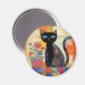 Zwarte Kat Whimsical Kunstwerk Magneet (Voorkant / Achterkant)