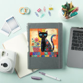 Zwarte Kat Whimsical Kunstwerk Sticker (iPad Cover)