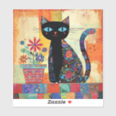 Zwarte Kat Whimsical Kunstwerk Sticker (Vel)
