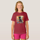 Zwarte Kat Whimsical Kunstwerk T-shirt (Voorkant volledig)