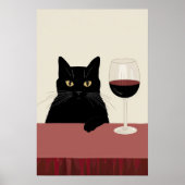 Zwarte Kat Wijnliefhebber Grappig Poster (Voorkant)