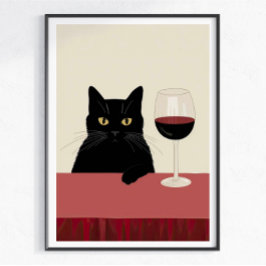 Zwarte Kat Wijnliefhebber Grappig Poster
