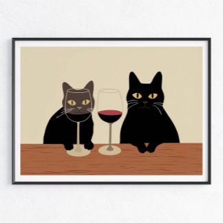 Zwarte Kat Wijnliefhebber Poster