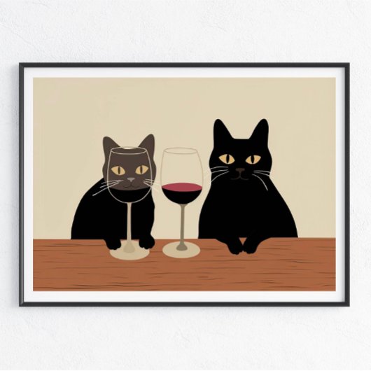 Zwarte Kat Wijnliefhebber Poster