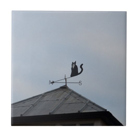 Zwarte Kat Windwijzer Tegeltje (Voorkant)