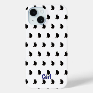 Zwarte kat (wit) iPhone 15 case
