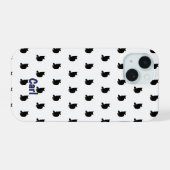Zwarte kat (wit) iPhone 15 case (Achterkant horizontaal)