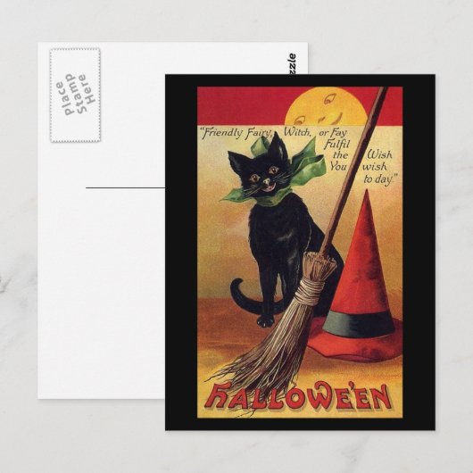  zwarte kat, Witch's kamer en Pet Briefkaart (Voorkant / Achterkant)
