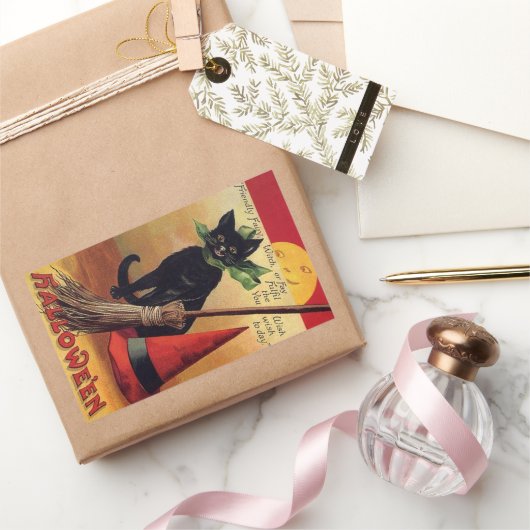  zwarte kat, Witch's kamer en Pet Rechthoekige Sticker (Geschenken)