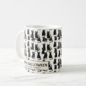 Zwarte kat witte Halloween koffie Mok (Voorkant links)