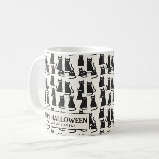 Zwarte kat witte Halloween koffie Mok (Voorkant links)