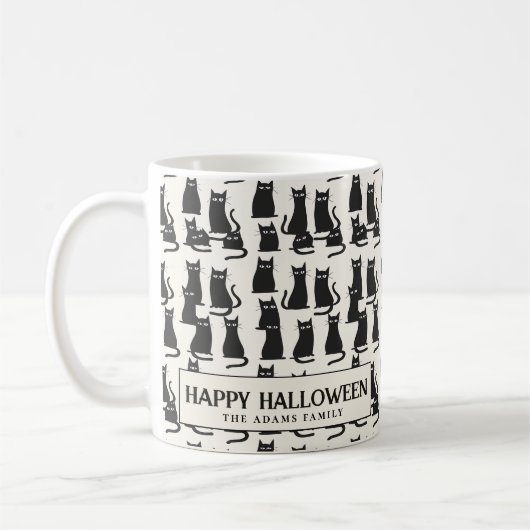 Zwarte kat witte Halloween koffie Mok (Links)