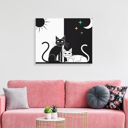 Zwarte kat, witte kat canvas afdruk (Insitu (Woonkamer))