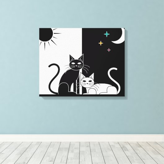 Zwarte kat, witte kat canvas afdruk (Insitu (Houten vloer))