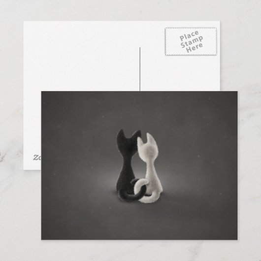 Zwarte kat Witte kat (kleur 2) Briefkaart (Voorkant / Achterkant)