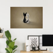 Zwarte kat Witte kat (kleur 3) Poster (Thuiskantoor)