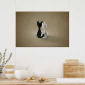 Zwarte kat Witte kat (kleur 3) Poster (Keuken)