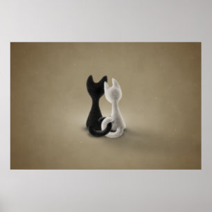 Zwarte kat Witte kat (kleur 3) Poster