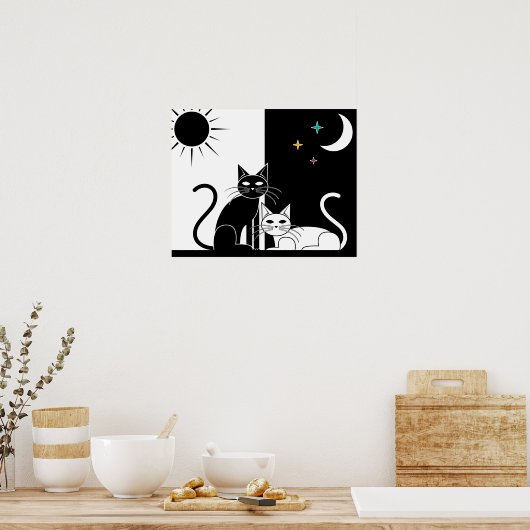 Zwarte kat, witte kat poster (Keuken)