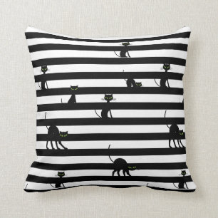 Zwarte kat & witte strepen chique halloween kussen