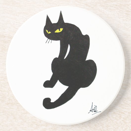 ZWARTE KAT ZANDSTEEN ONDERZETTER (Voorkant)