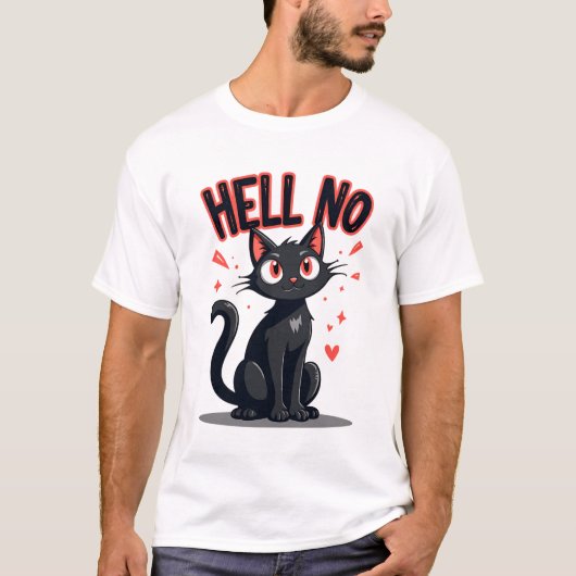 ZWARTE KAT ZEGT 'HEL NEE' T-SHIRT (Voorkant)