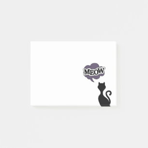 Zwarte kat zegt miauw, schattig kitten silhouet post-it® notes
