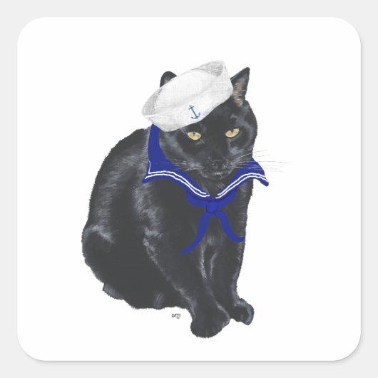 Zwarte Kat Zeiler Vierkante Sticker (Voorkant)