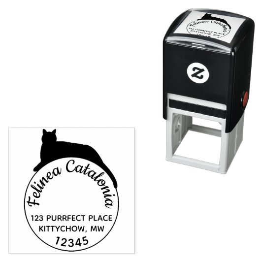 Zwarte Kat Zelfinking Ronde Adres Stempel Custom (In situ)