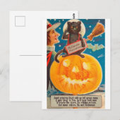 Zwarte kat zit op grote heldere pompoen, grappig briefkaart (Voorkant / Achterkant)